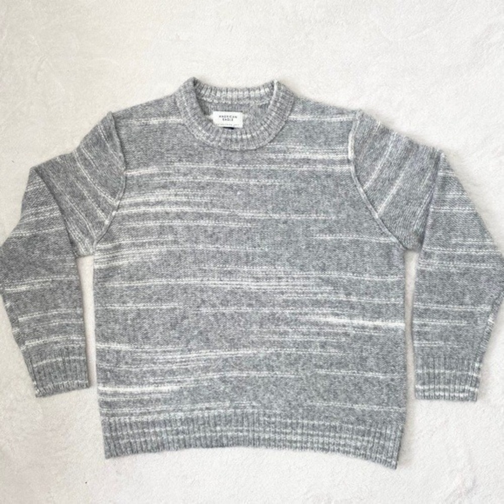 American Eagle Soft Ribbed Knit Striped‎ Sweater Womens M Grey